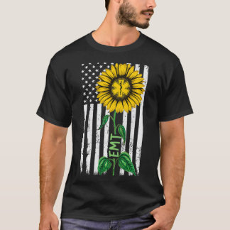 T-shirt Drapeau américain vintage EMT Sunflower Hippie EMT