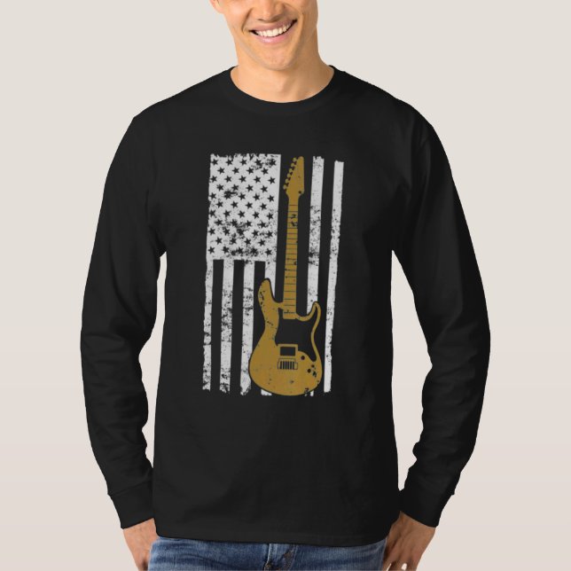 T-shirt Drapeau américain Vintage Guitar (Devant)