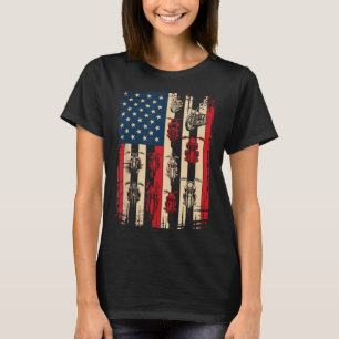 T-shirt Drapeau Américain Vintage Moto Biker Usa 4 Juillet