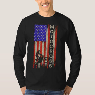 T-shirt Drapeau américain vintage Motocross Dirt Bike Silh