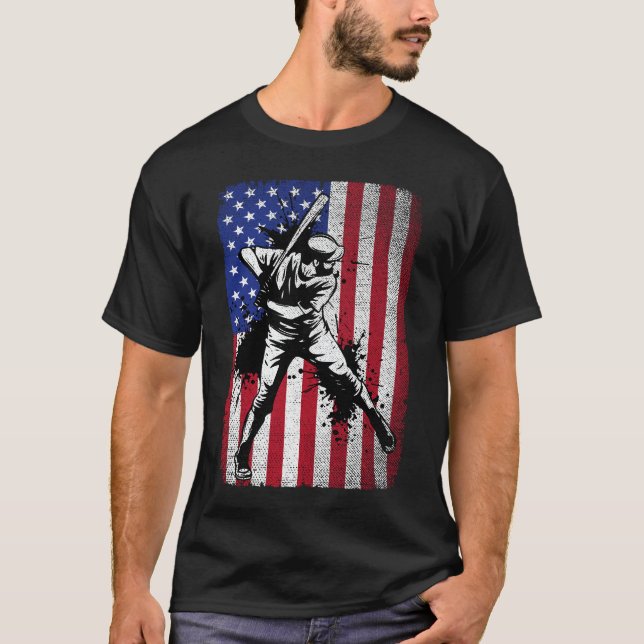 T-shirt Drapeau américain vintage Patriotic Baseball (Devant)