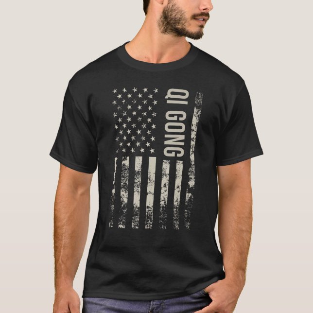 T-shirt Drapeau américain vintage Qi Gong (Devant)