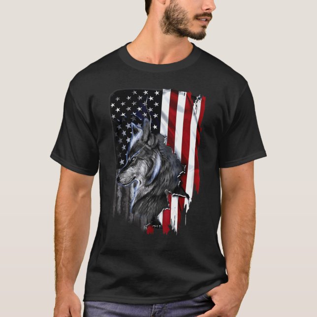 T-shirt Drapeau américain Wolf (Devant)