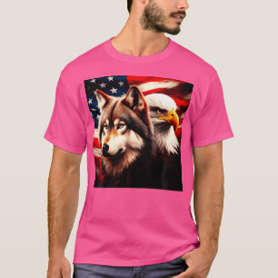 T-shirt Drapeau américain Wolf Bald Eagle 2024