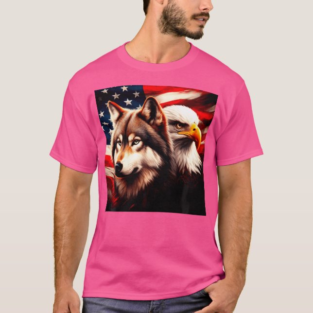 T-shirt Drapeau américain Wolf Bald Eagle 2024 (Devant)