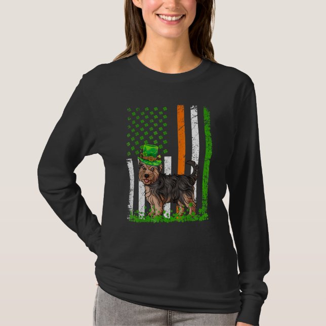 T-shirt Drapeau américain Yorkshire Terrier Dog St patrick (Devant)