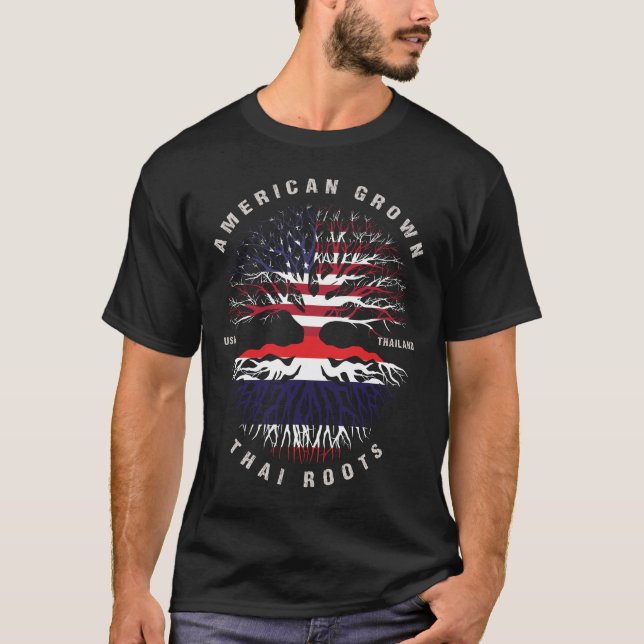 T-shirt Drapeau American Gros Thai Roots Thaïlande (Devant)