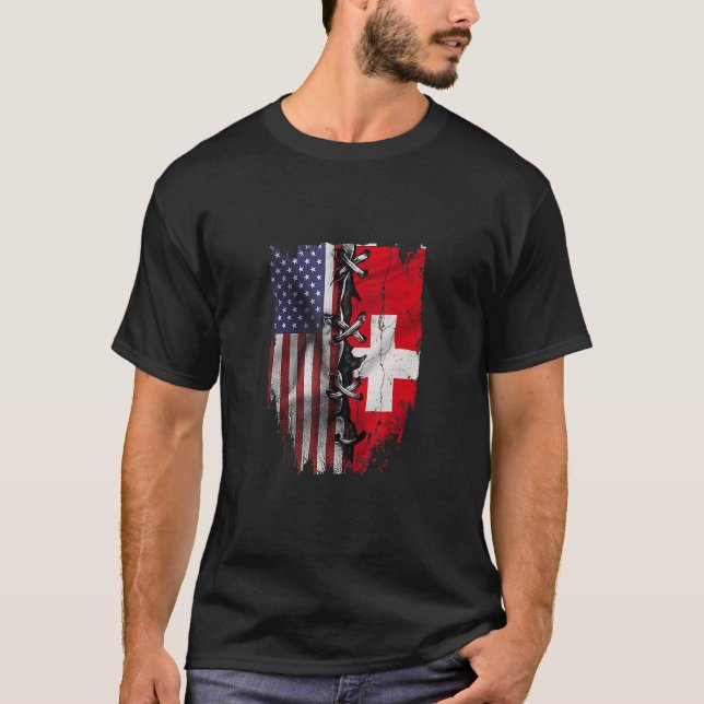 T-shirt Drapeau American Grosses Swiss Roots USA Suisse (Devant)
