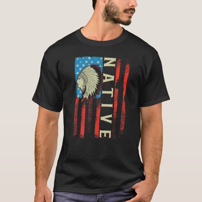 T-shirt Drapeau amérindien Chef Traditionnel États-Unis (Devant)