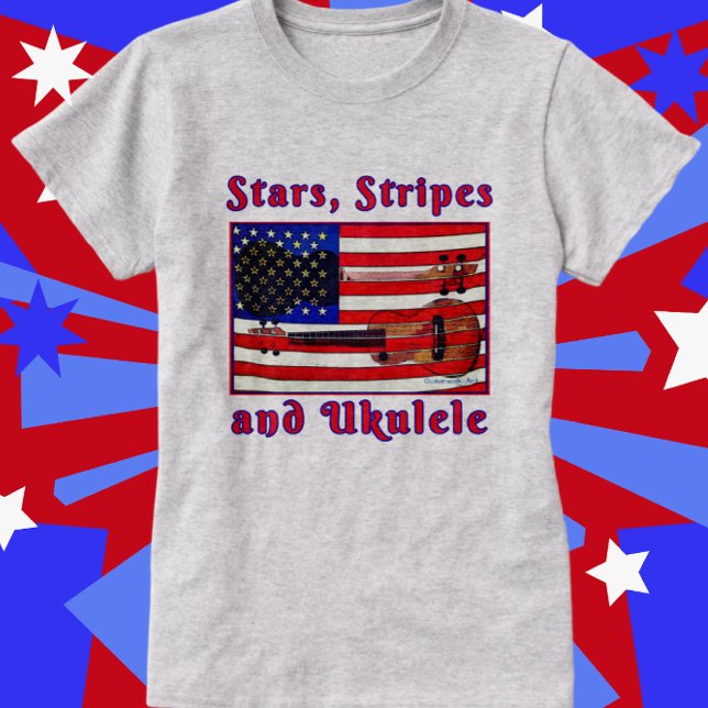 T-shirt Drapeau amusant Patriotique Ukulele avec étoiles e (Créateur téléchargé)