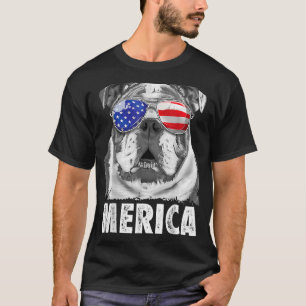 T-shirt Drapeau anglais Bulldog 4 juillet Merica Men Usa