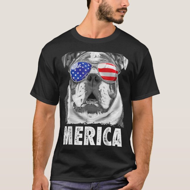 T-shirt Drapeau anglais Bulldog 4 juillet Merica Men Usa (Devant)