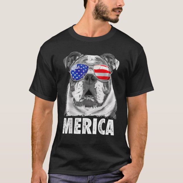 T-shirt Drapeau anglais Bulldog 4 juillet Merica Men Usa (Devant)