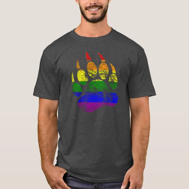T-shirt Drapeau arc-en-ciel à patte d'ours en détresse GAY (Devant)