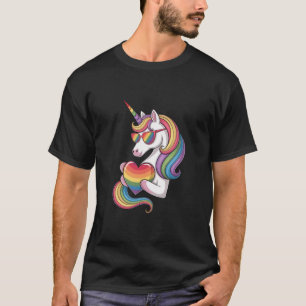 T-shirt Drapeau arc-en-ciel de la Licorne Fière Gay Cœur L