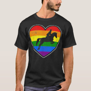 T-shirt Drapeau arc-en-ciel LGBT Vintage Equestrian Heart