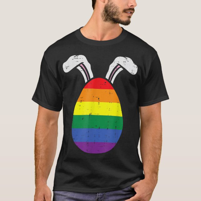 T-shirt Drapeau Arc-en-ciel Œuf Lapin Oreilles Fierté Gay  (Devant)