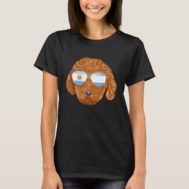 T-shirt Drapeau Argentin Marron Poche Chien Caniche Argent (Devant)
