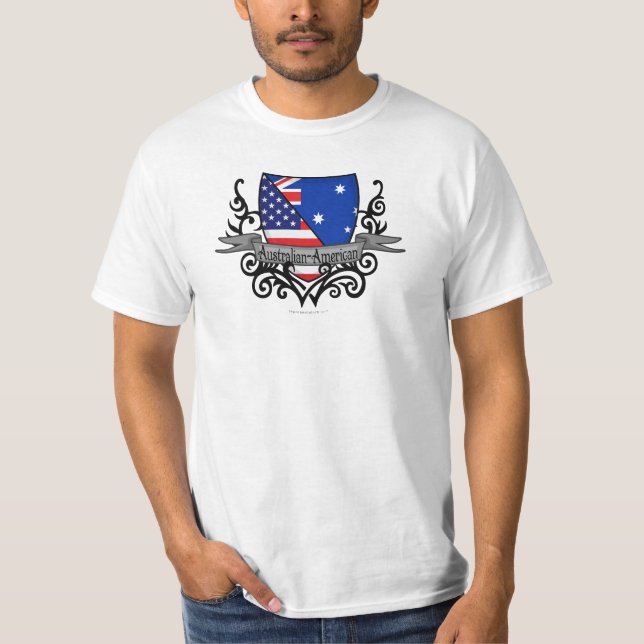 T-shirt Drapeau Australien-Américain de bouclier (Devant)