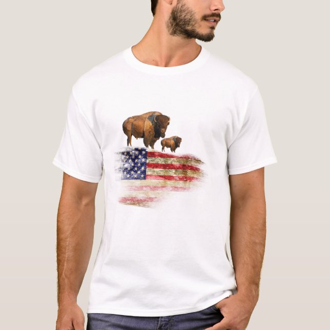 T-shirt Drapeau avec bison (Devant)