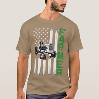 T-shirt Drapeau avec Tracteur - Agriculteur Patriotique &