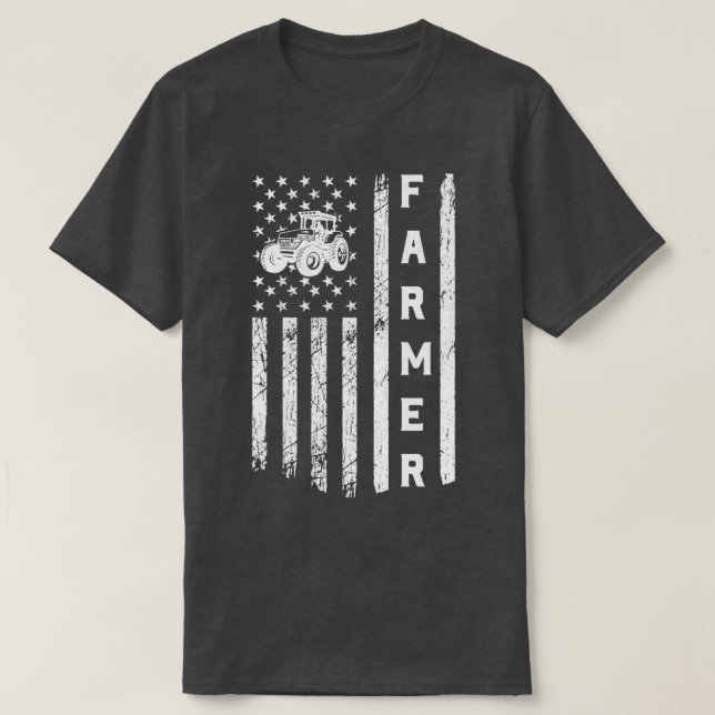 T-shirt Drapeau Avec Tracteur Patriotic Farmer (Design devant)