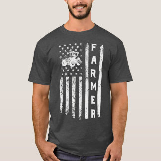 T-shirt Drapeau Avec Tracteur Patriotic Farmer