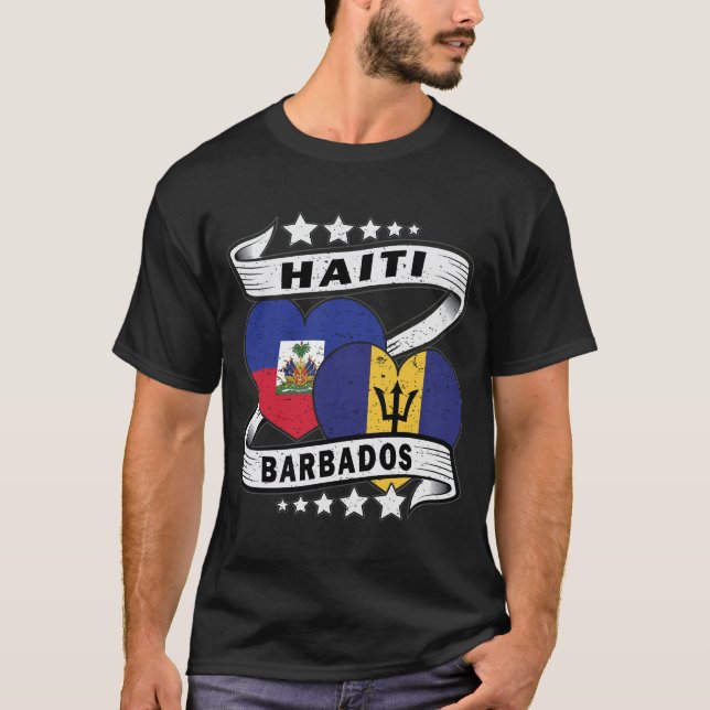 T-shirt Drapeau Barbade Et Haïti (Devant)