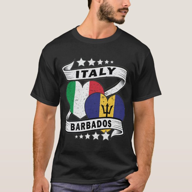 T-shirt Drapeau Barbade Et Italie (Devant)