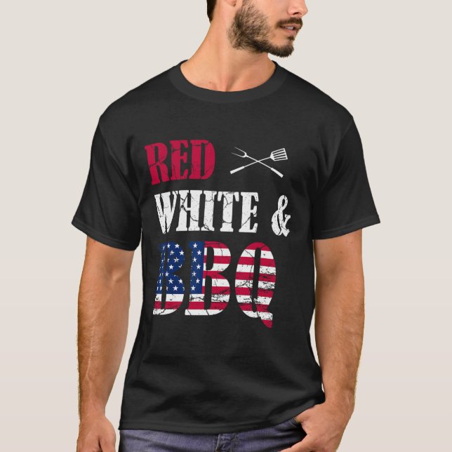 T-shirt Drapeau Bbq 4 juillet Rouge Blanc Et Bbq Américain (Devant)
