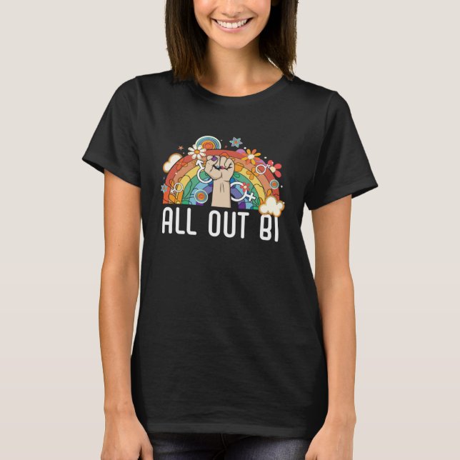 T-shirt Drapeau Bi All Out Fierté Bisexualité Arc-en-ciel  (Devant)