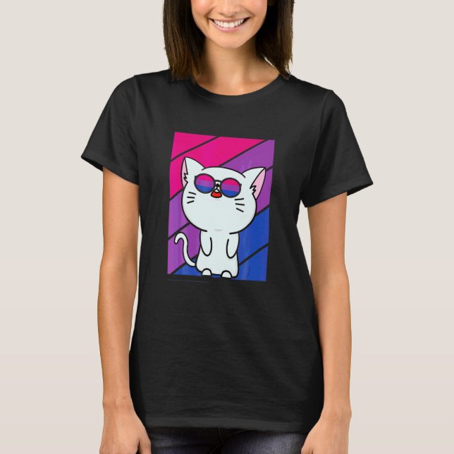 T-shirt Drapeau bisexuel de fierté de chat mignon Fierté a (Devant)