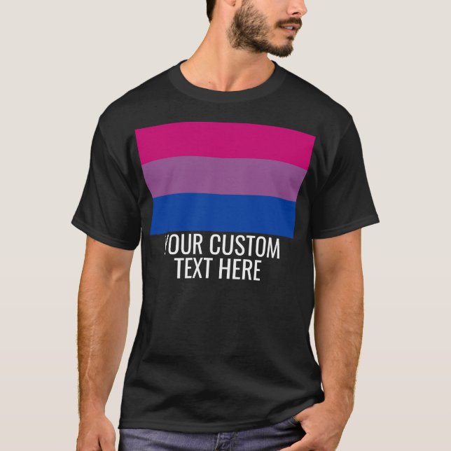 T-shirt Drapeau bisexuel LGBT Texte personnalisé noir (Devant)