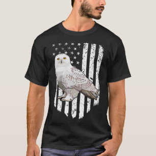 T-shirt Drapeau blanc américain Chouette des neiges 4 juil
