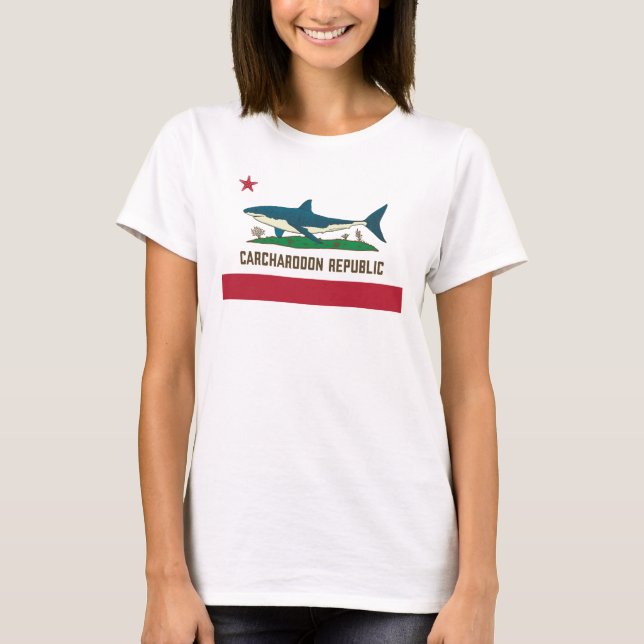 T-shirt Drapeau blanc Carcharodon République de Californie (Devant)