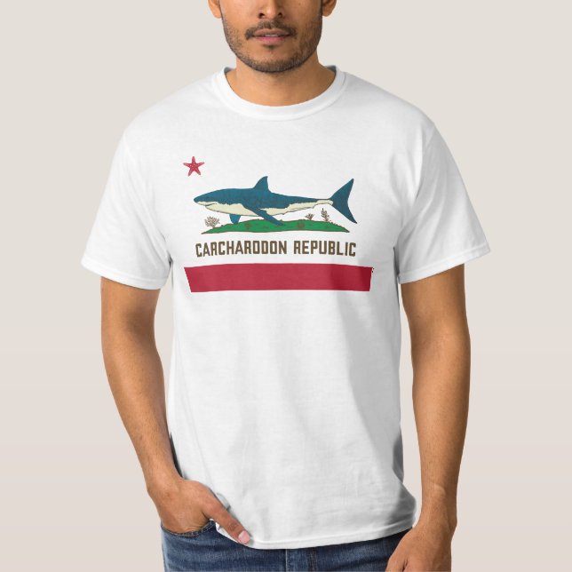 T-shirt Drapeau blanc Carcharodon République de Californie (Devant)