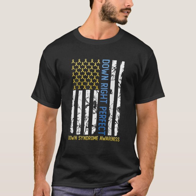 T-shirt Drapeau bleu-américain jaune parfait vers le bas à (Devant)