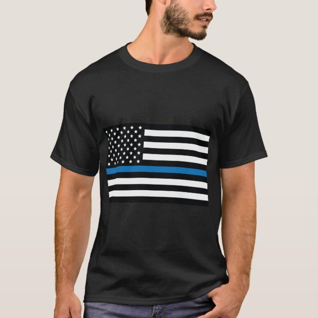 T-shirt Drapeau bleu, Drapeau américain avec bande bleue (Devant)