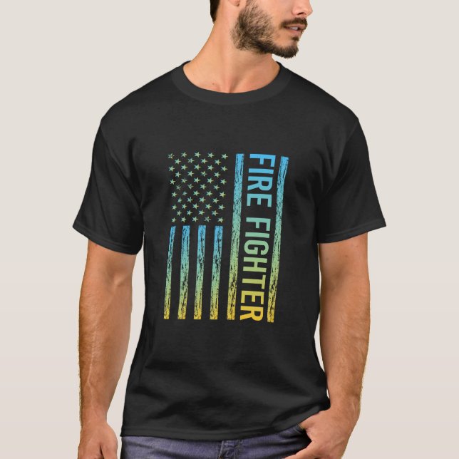 T-shirt Drapeau bleu Jaune États-Unis - Fighter (Devant)