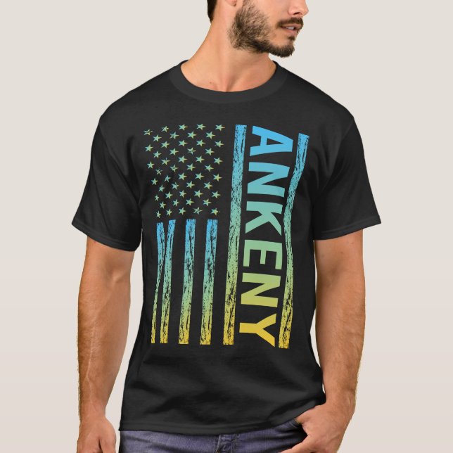T-shirt Drapeau bleu jaune USA - Ankeny (Devant)