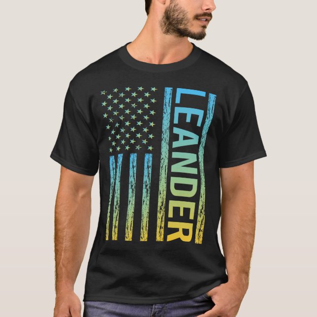 T-shirt Drapeau bleu jaune USA - Leander (Devant)