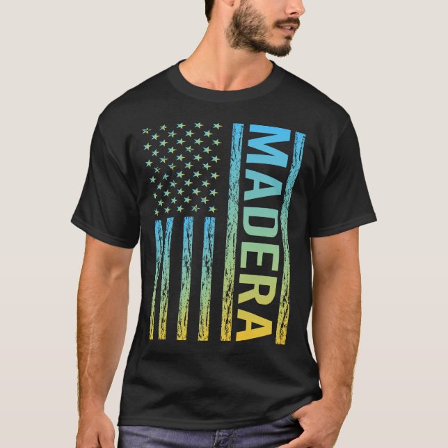 T-shirt Drapeau bleu jaune USA - Madera (Devant)