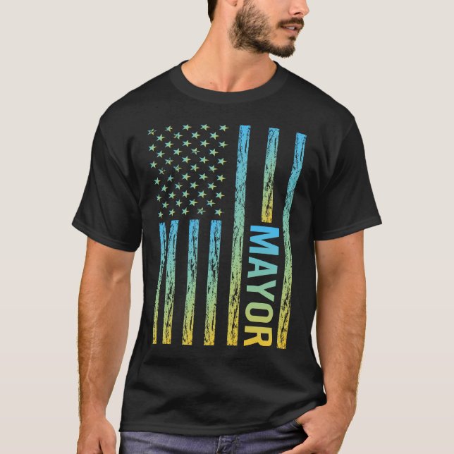 T-shirt Drapeau bleu jaune USA - Maire (Devant)