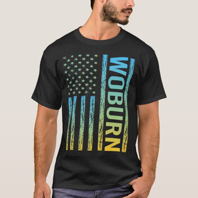 T-shirt Drapeau bleu jaune USA - Woburn (Devant)