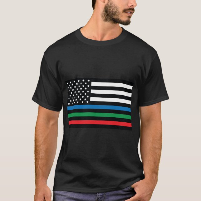 T-shirt drapeau bleu vert rouge américain, drapeau américa (Devant)