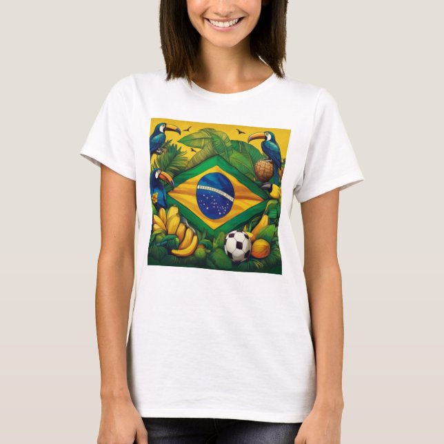 T-shirt Drapeau brésilien avec Toucans et éléments tropica (Devant)