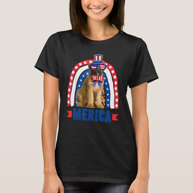 T-shirt Drapeau Briard Chien Rainbow Leopard Merica 4 Juil (Devant)