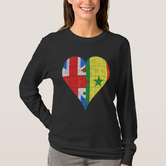 T-shirt Drapeau britannique sénégalais Coeur (Devant)