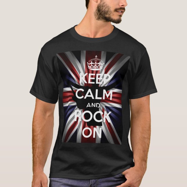 T-shirt Drapeau britannique Sunburst Keep Calm et Rock on (Devant)