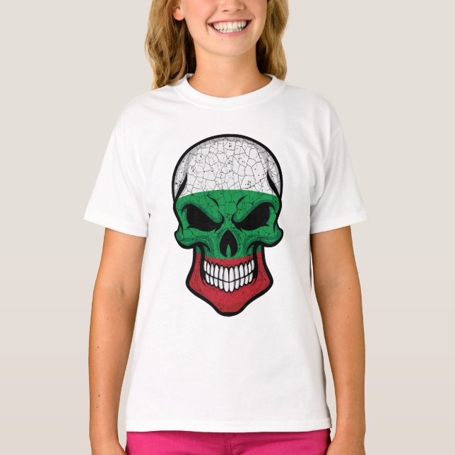 T-shirt Drapeau Bulgare Crâne Sourire (Devant)